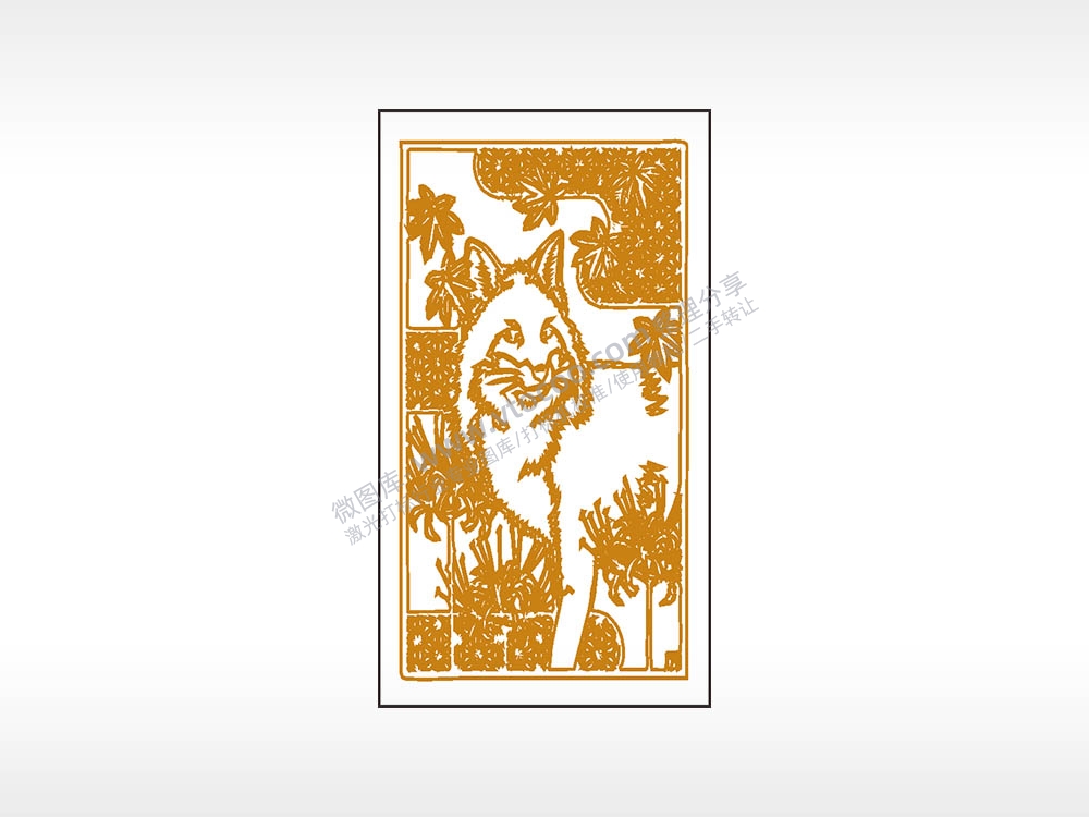 猫咪草丛木牌打火机AI8.0格式激光打标文件通用矢量图