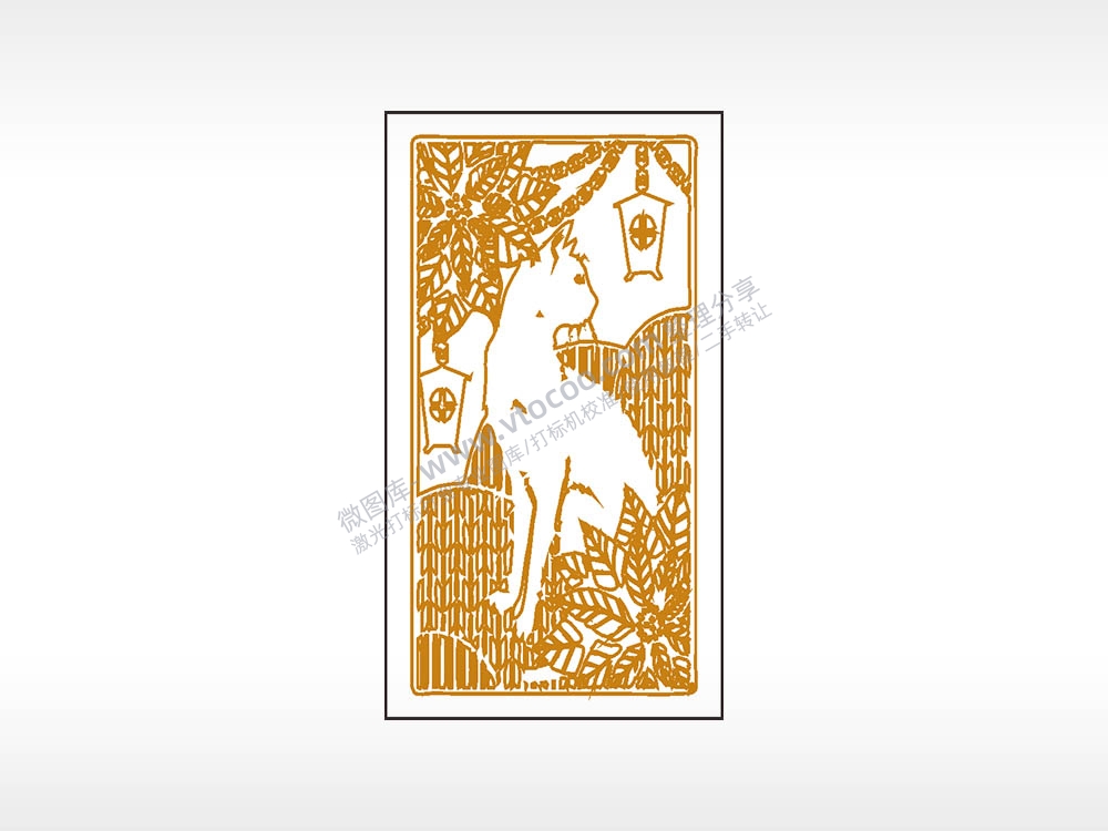 猫咪草丛灯笼木牌打火机AI8.0格式激光打标文件通用矢量图