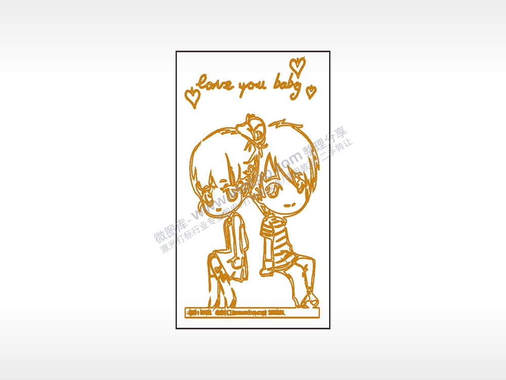 情侣love you baby木牌打火机AI8.0格式激光打标文件通用矢量图