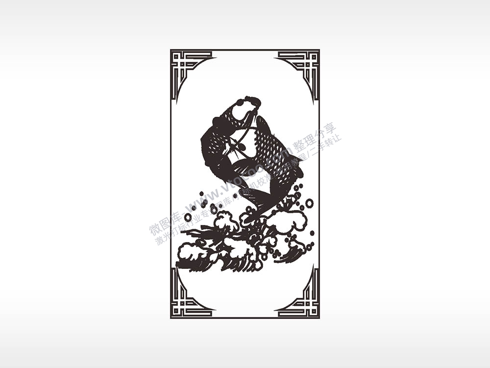 年年有鱼双鱼木牌打火机AI8.0格式激光打标文件通用矢量图