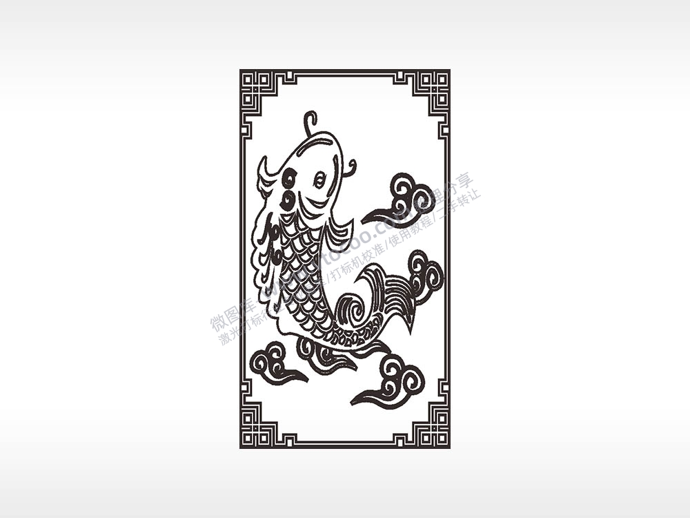 鱼儿浮云边框木牌打火机AI8.0格式激光打标文件通用矢量图