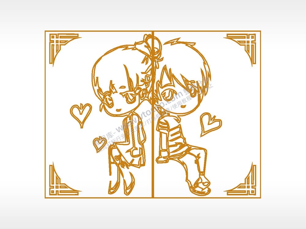 情侣爱情边框木牌打火机AI8.0格式激光打标文件通用矢量图