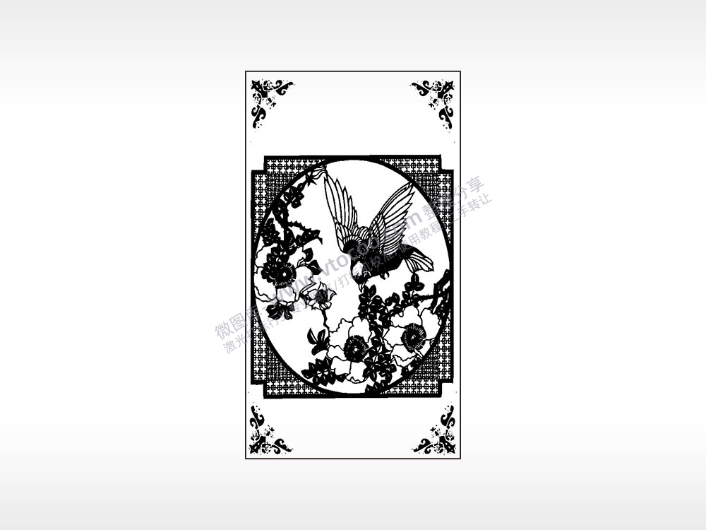 喜鹊报喜花瓣花朵边框木牌打火机AI8.0格式激光打标文件通用矢量图