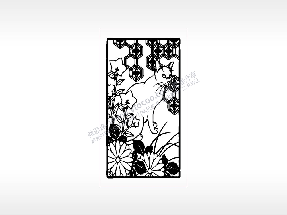 猫咪花朵叶大自然木牌打火机AI8.0格式激光打标文件通用矢量图