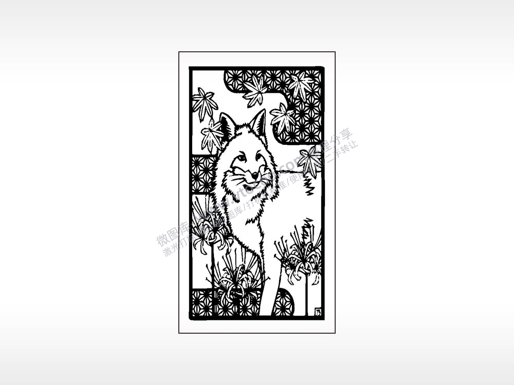 猫咪花朵叶大自然木牌打火机AI8.0格式激光打标文件通用矢量图