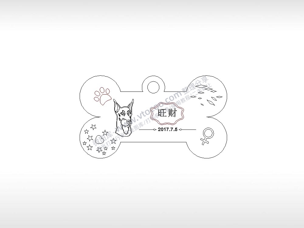 长方形版3宠物狗牌PLT格式激光打标文件通用矢量图