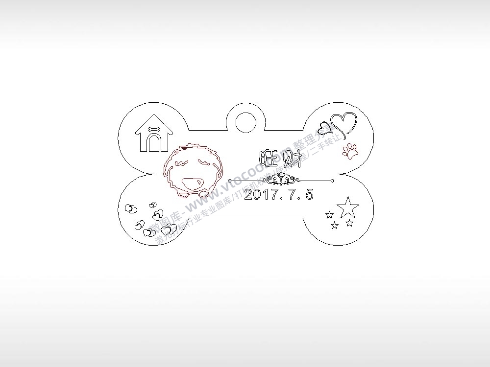 长方形版4宠物狗牌PLT格式激光打标文件通用矢量图