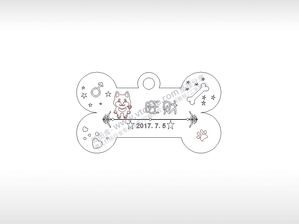 长方形版5宠物狗牌PLT格式激光打标文件通用矢量图