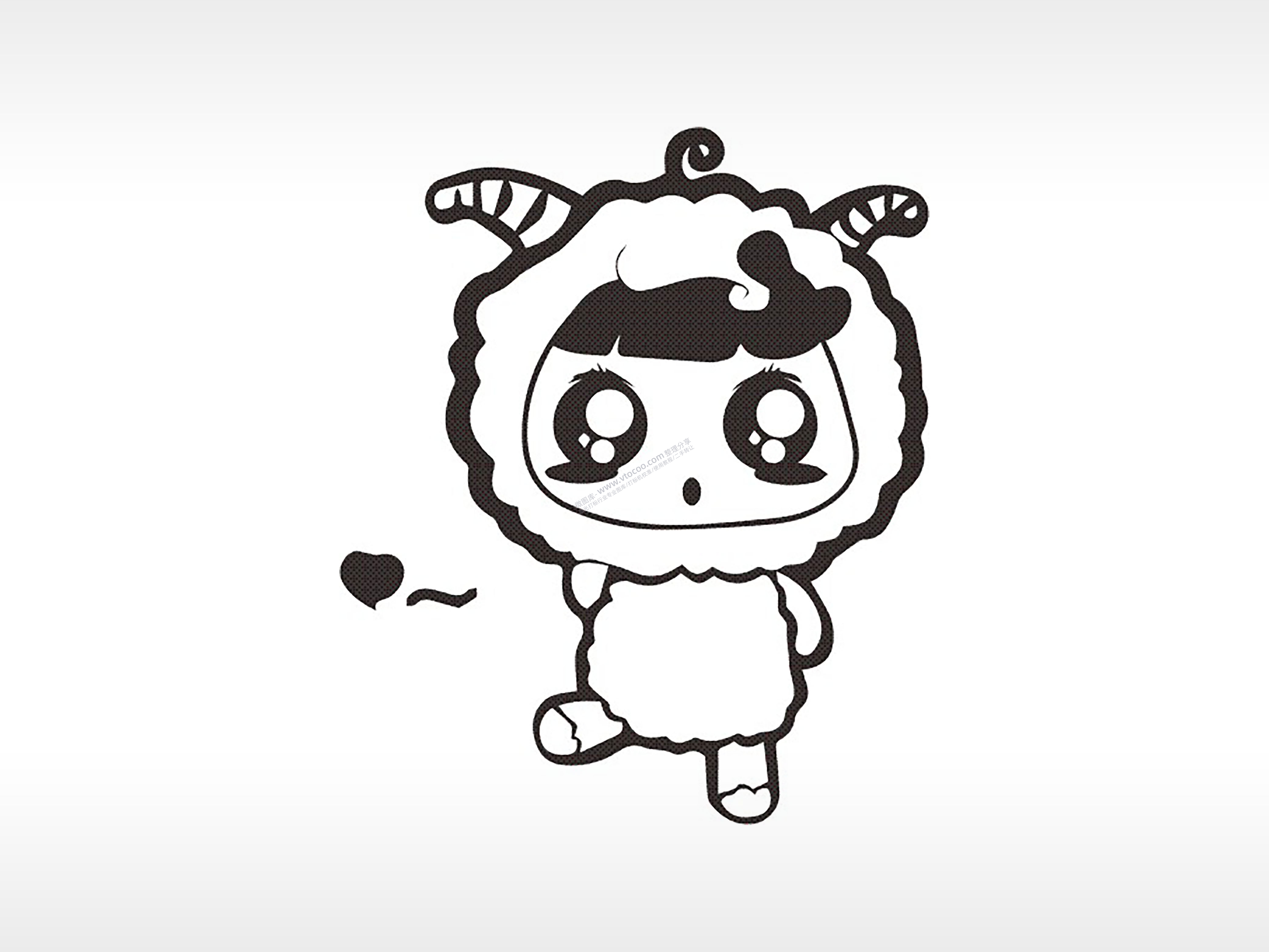 绵羊服装的小女孩十二生肖卡通模板PLT格式激光打标文件通用矢量图