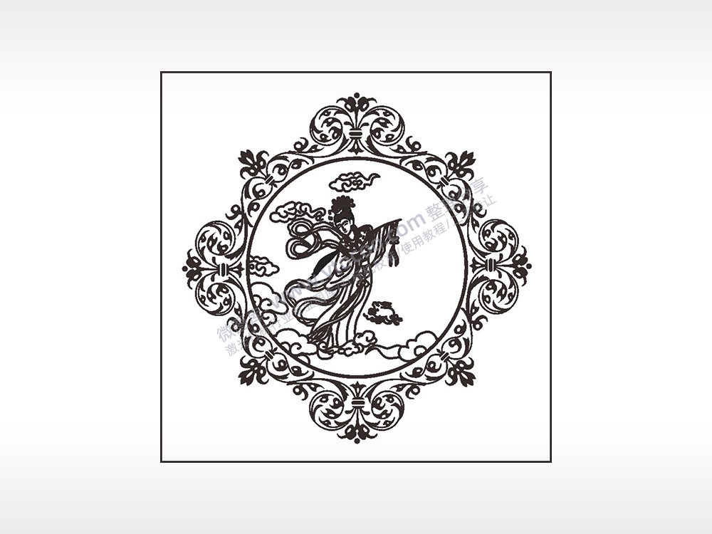 嫦娥浮云祥云中秋节日快乐AI8.0格式激光打标文件通用矢量图