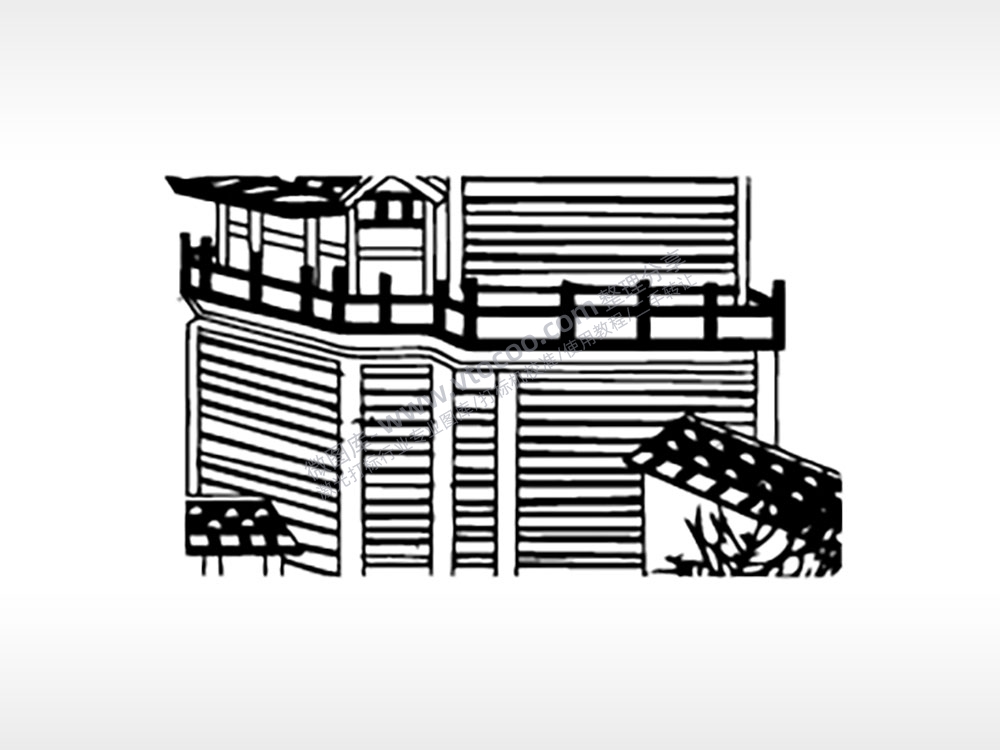 古代房屋中秋节日快乐AI8.0格式激光打标文件通用矢量图