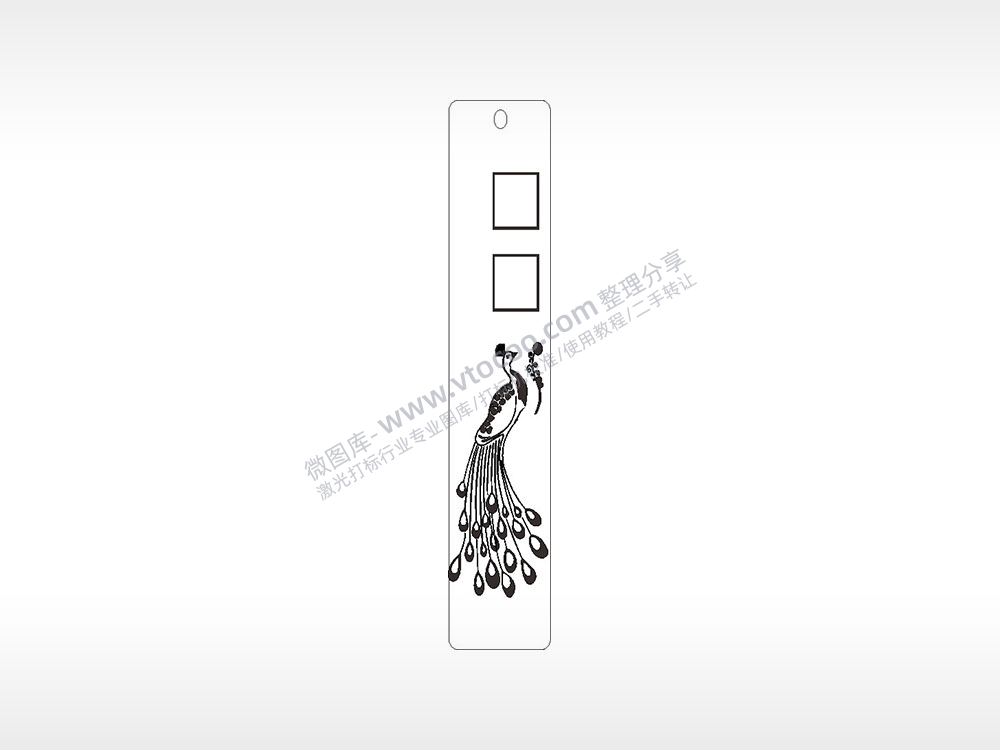 孔雀好运祝福水墨画书筒竹筒AI8.0格式激光打标文件通用矢量图