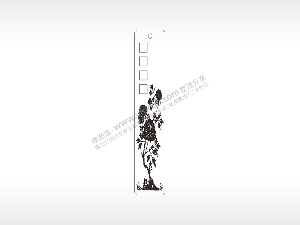 牡丹花填字植物水墨画书筒竹筒AI8.0格式激光打标文件通用矢量图