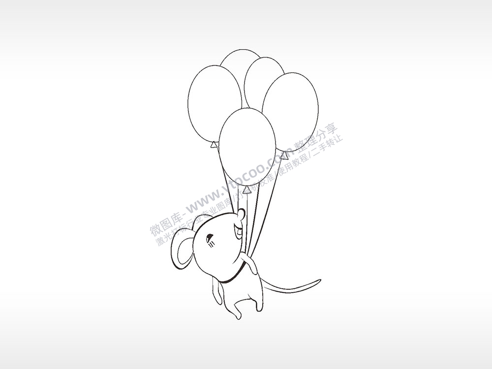 老鼠气球上天卡通老鼠kiki AI8.0格式激光打标文件通用矢量图