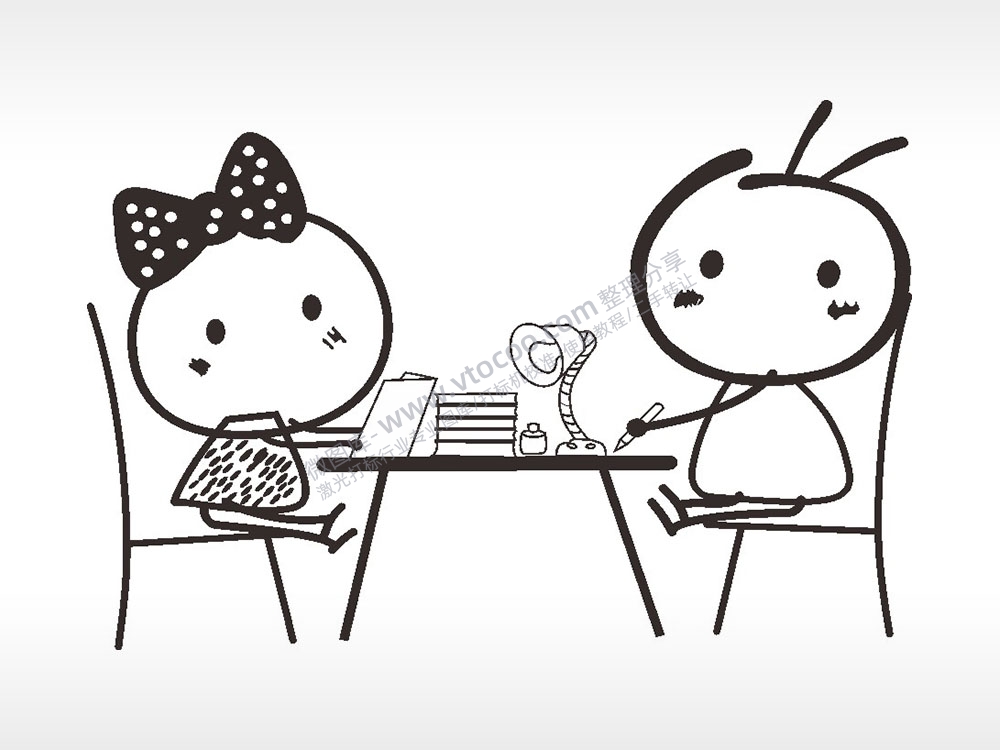 KIKICOCO情侣卡通kikiAI8.0格式激光打标文件通用矢量图