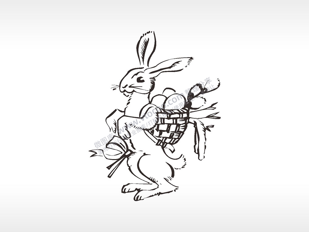 兔妈妈黄鼠狼偷蛋卡通兔子AI8.0格式激光打标文件通用矢量图