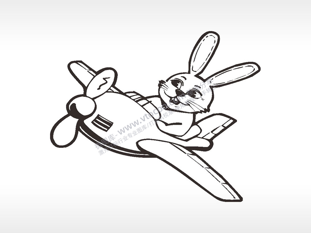 飞机兔卡通兔子AI8.0格式激光打标文件通用矢量图