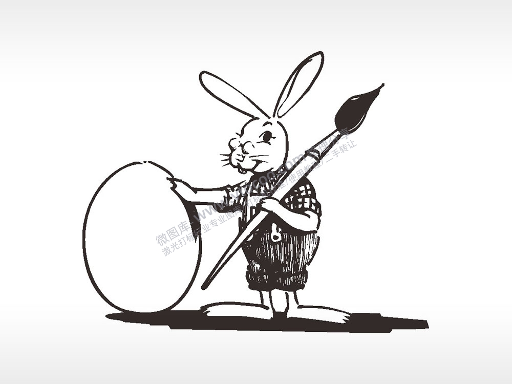 兔子画蛋卡通兔子AI8.0格式激光打标文件通用矢量图