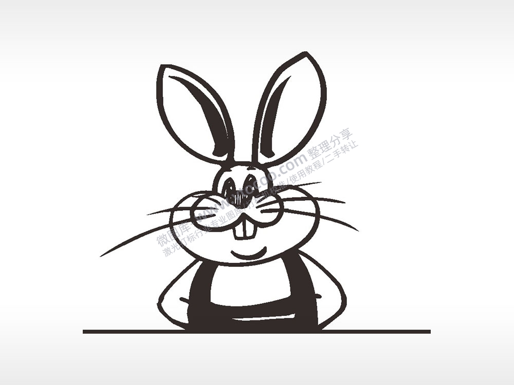 背手兔子卡通兔子AI8.0格式激光打标文件通用矢量图