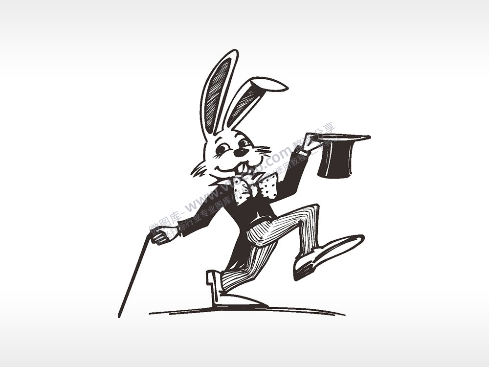 魔术师兔子卡通兔子AI8.0格式激光打标文件通用矢量图