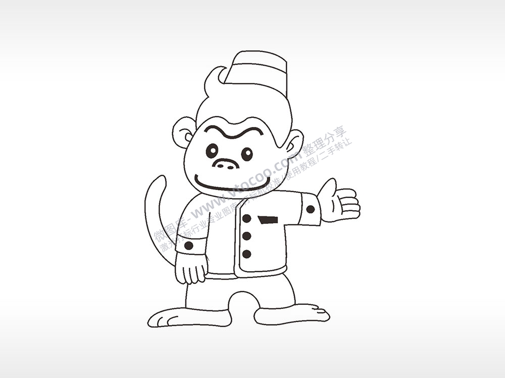 猴子吗喽动物卡通人物AI8.0格式激光打标文件通用矢量图