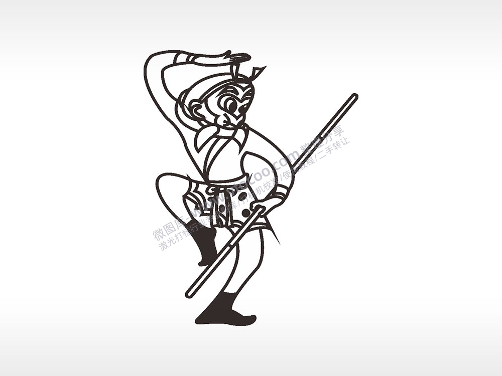 齐天大圣孙悟空卡通人物AI8.0格式激光打标文件通用矢量图