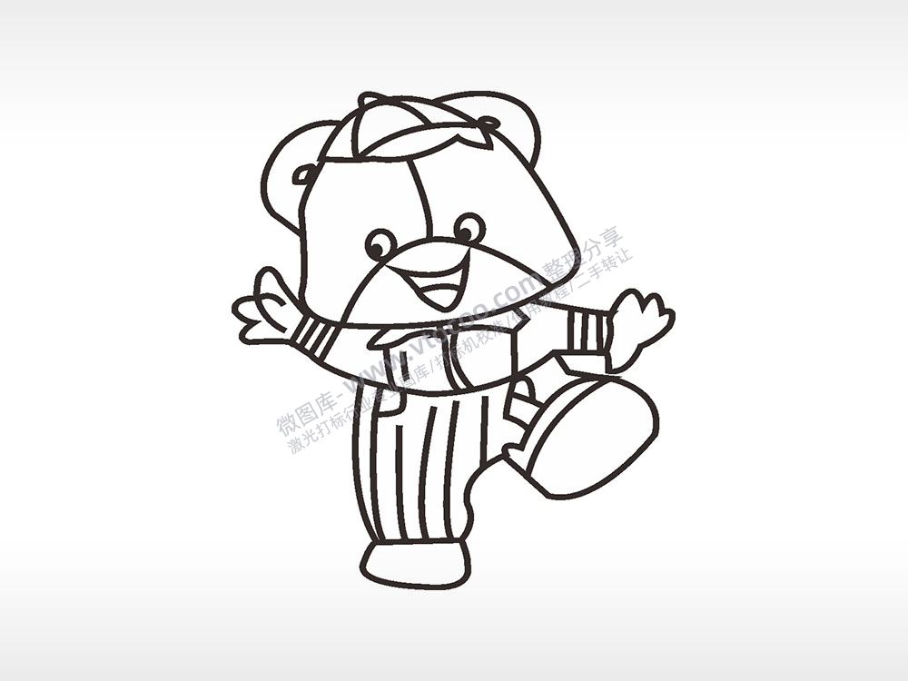 店员熊卡通人物AI8.0格式激光打标文件通用矢量图