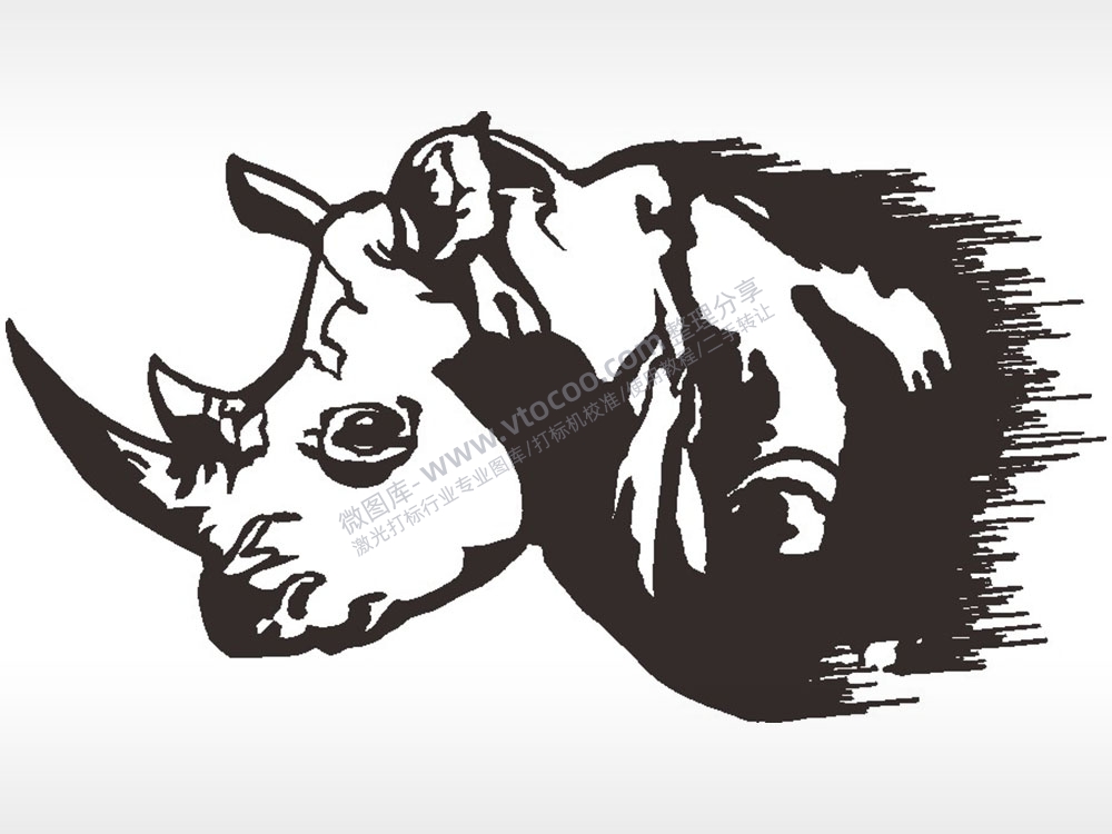 犀牛剪影动物卡通AI8.0格式激光打标文件通用矢量图