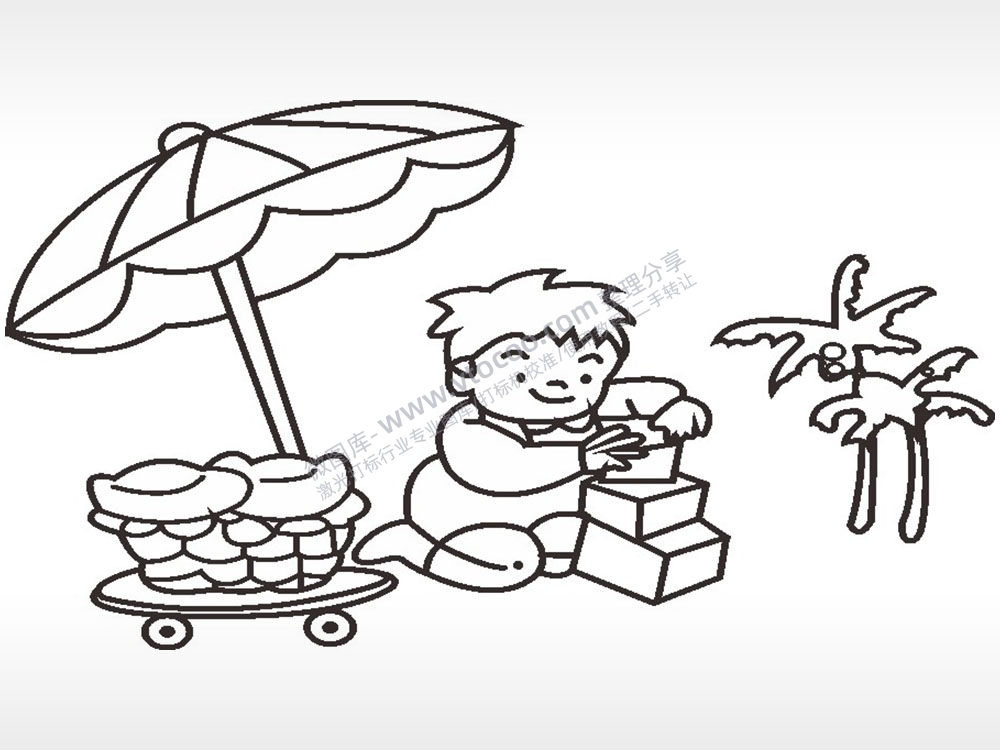 小孩椰树生活动物卡通AI8.0格式激光打标文件通用矢量图