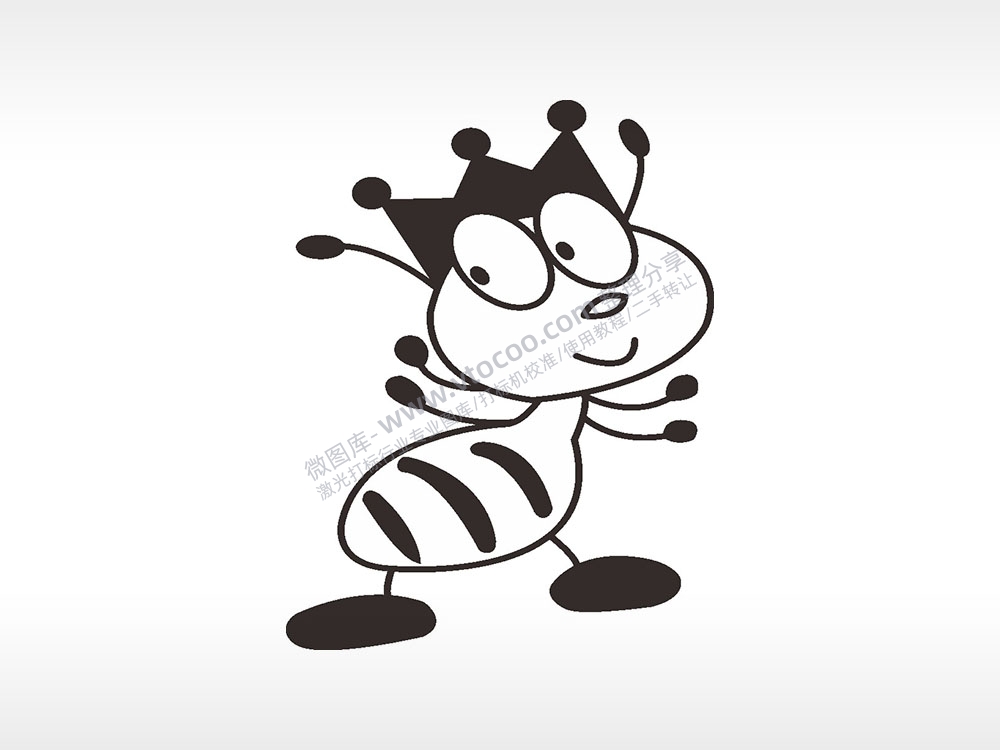 小蜜蜂采蜜动物卡通人物AI8.0格式激光打标文件通用矢量图