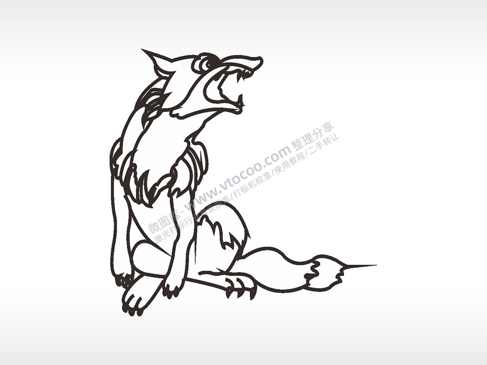 狼简笔画动物卡通AI8.0格式激光打标文件通用矢量图