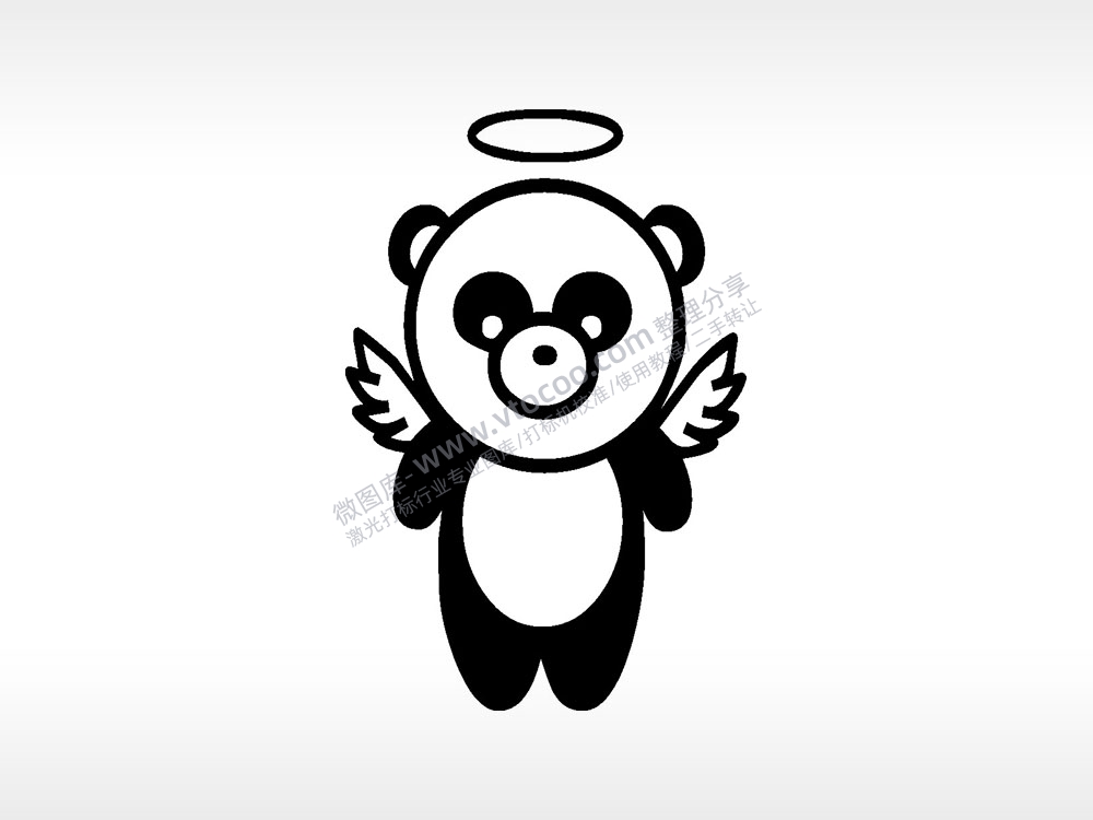 天使熊猫卡通熊猫AI8.0格式激光打标文件通用矢量图