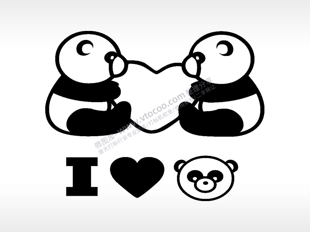 我爱熊卡通熊猫AI8.0格式激光打标文件通用矢量图