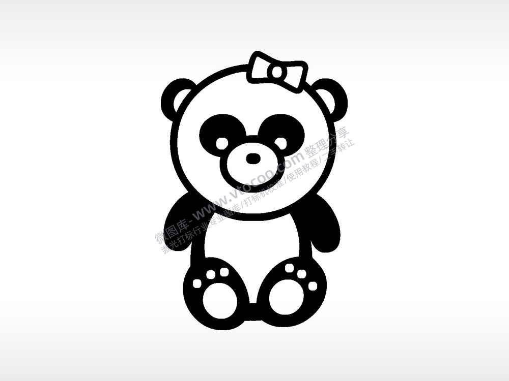 玩具熊猫坐着卡通熊猫AI8.0格式激光打标文件通用矢量图
