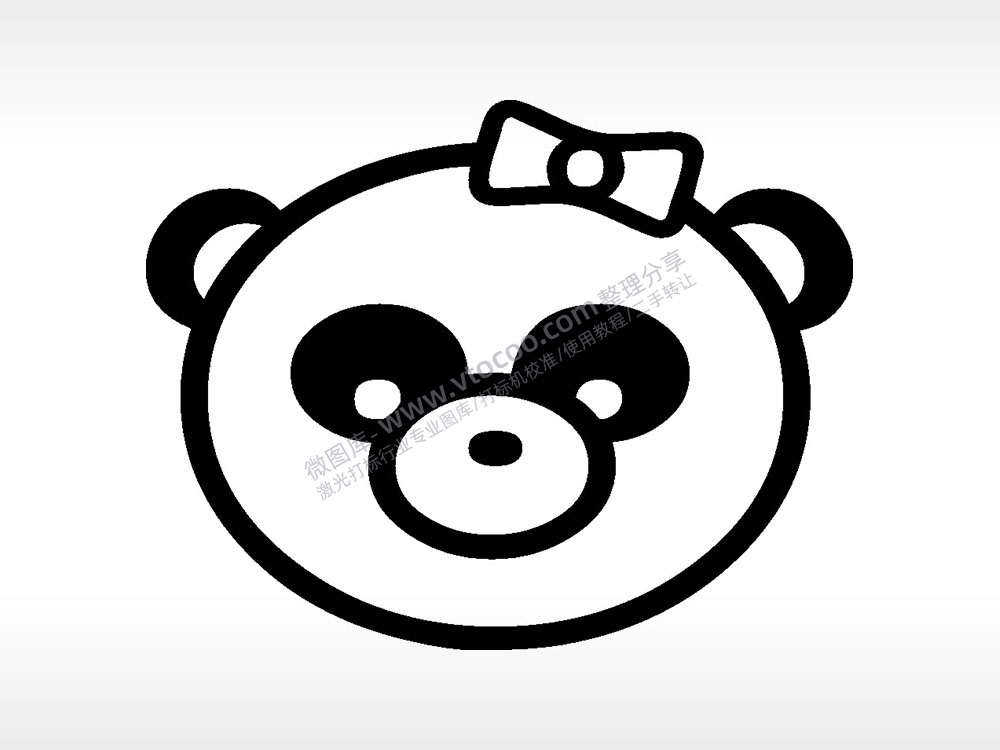 熊猫蝴蝶结卡通熊猫AI8.0格式激光打标文件通用矢量图