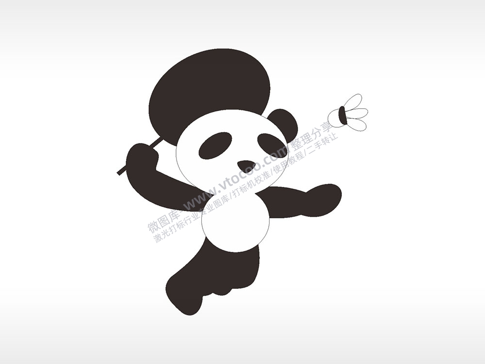 羽毛球运动卡通熊猫AI8.0格式激光打标文件通用矢量图