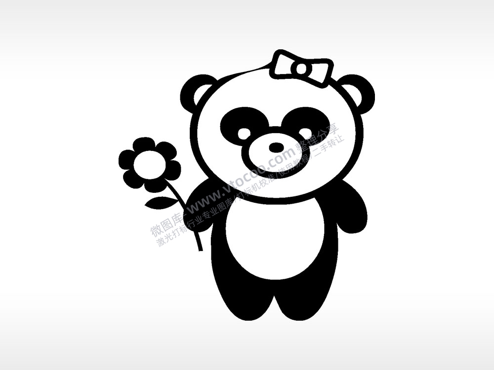 蝴蝶结花花卡通熊猫AI8.0格式激光打标文件通用矢量图