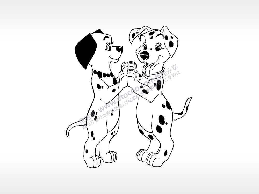 斑点狗跳舞卡通狗类AI8.0格式激光打标文件通用矢量图
