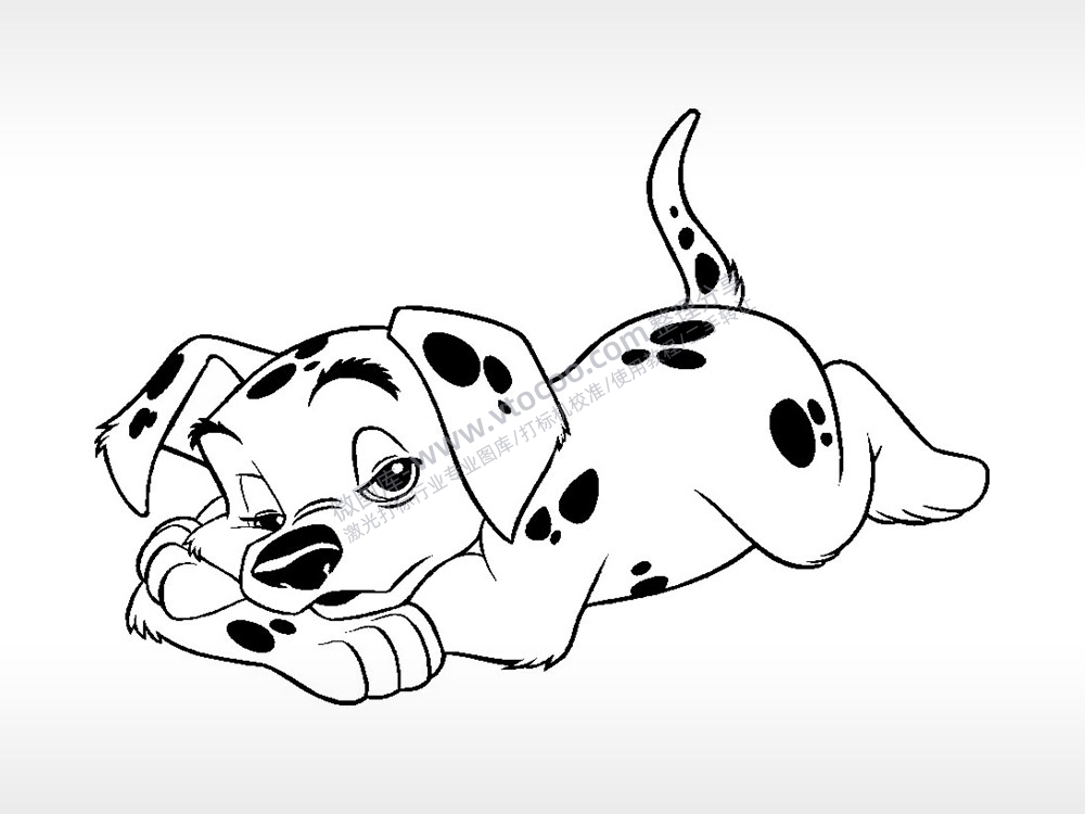 斑点狗睡醒卡通狗类AI8.0格式激光打标文件通用矢量图