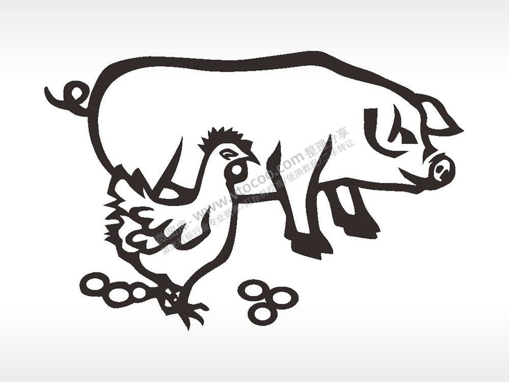 牲畜猪鸡卡通猪AI8.0格式激光打标文件通用矢量图