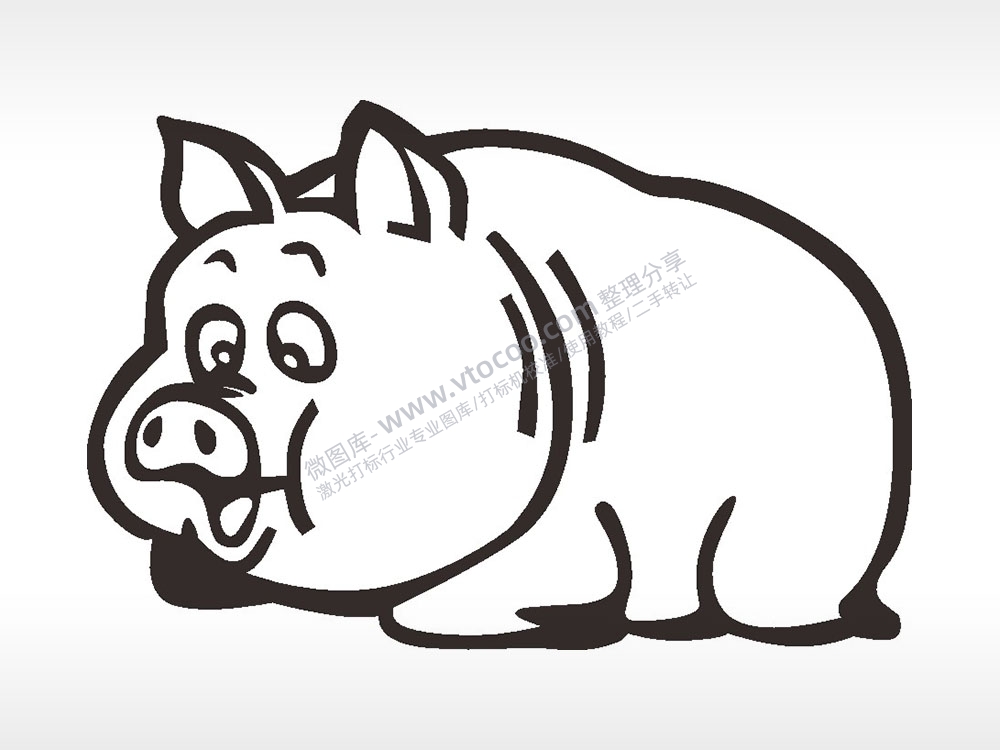 趴趴猪卡通猪AI8.0格式激光打标文件通用矢量图