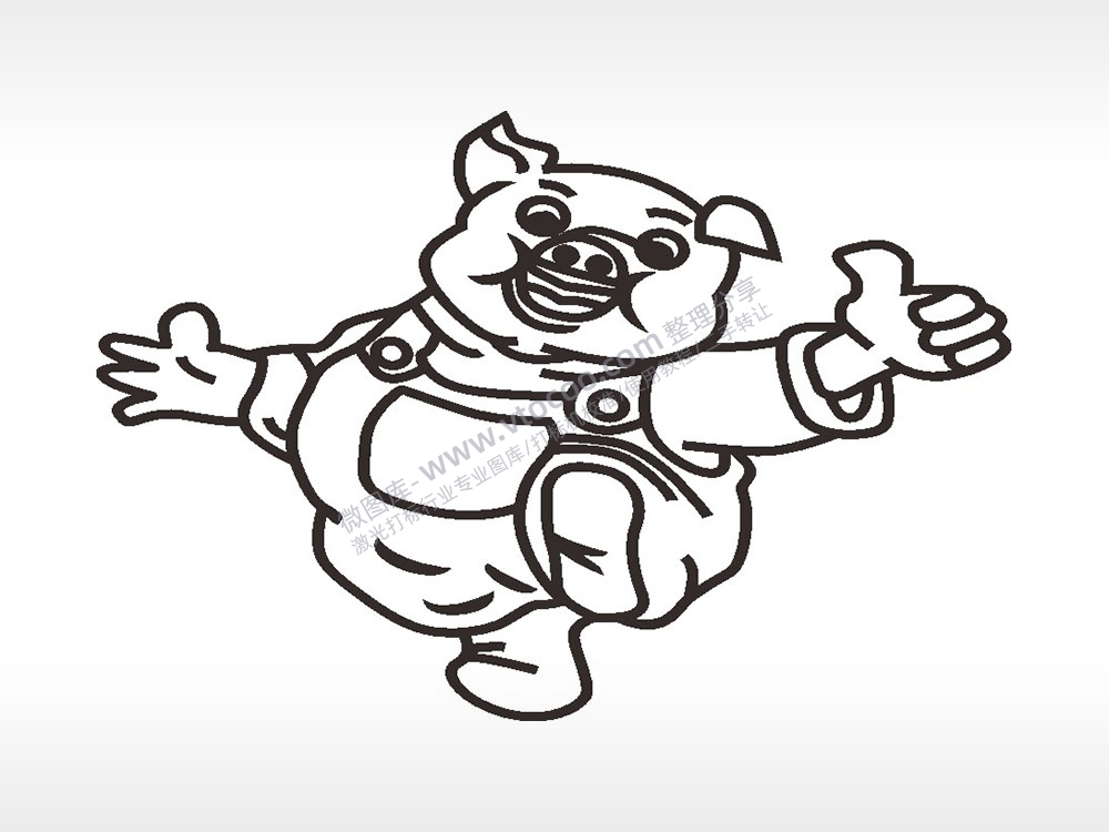 欢乐猪竖大拇指卡通猪AI8.0格式激光打标文件通用矢量图