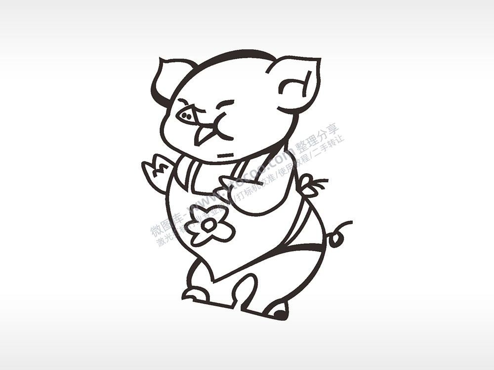 生肖猪简笔画卡通猪AI8.0格式激光打标文件通用矢量图