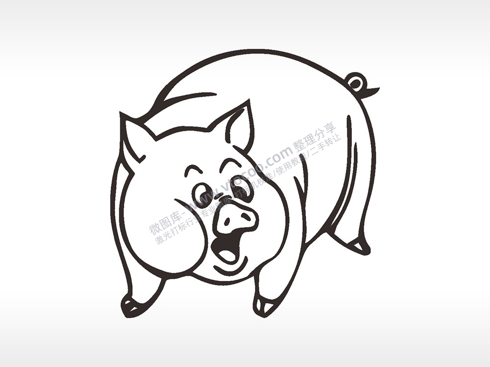 胖猪卡通猪AI8.0格式激光打标文件通用矢量图