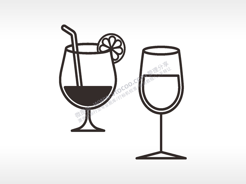 酒杯简笔画厨具卡通食物AI8.0格式激光打标文件通用矢量图