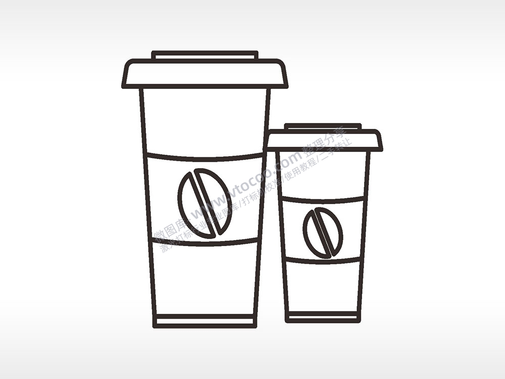 咖啡杯简笔画卡通厨具食物AI8.0格式激光打标文件通用矢量图