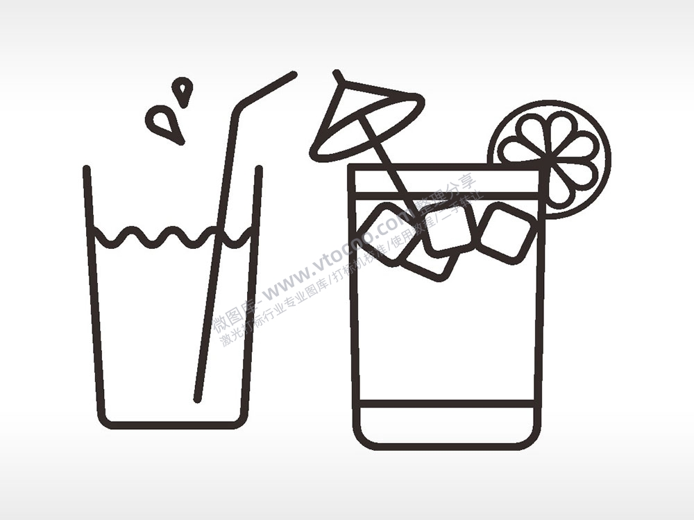 鸡尾酒水果汁卡通厨具食物AI8.0格式激光打标文件通用矢量图