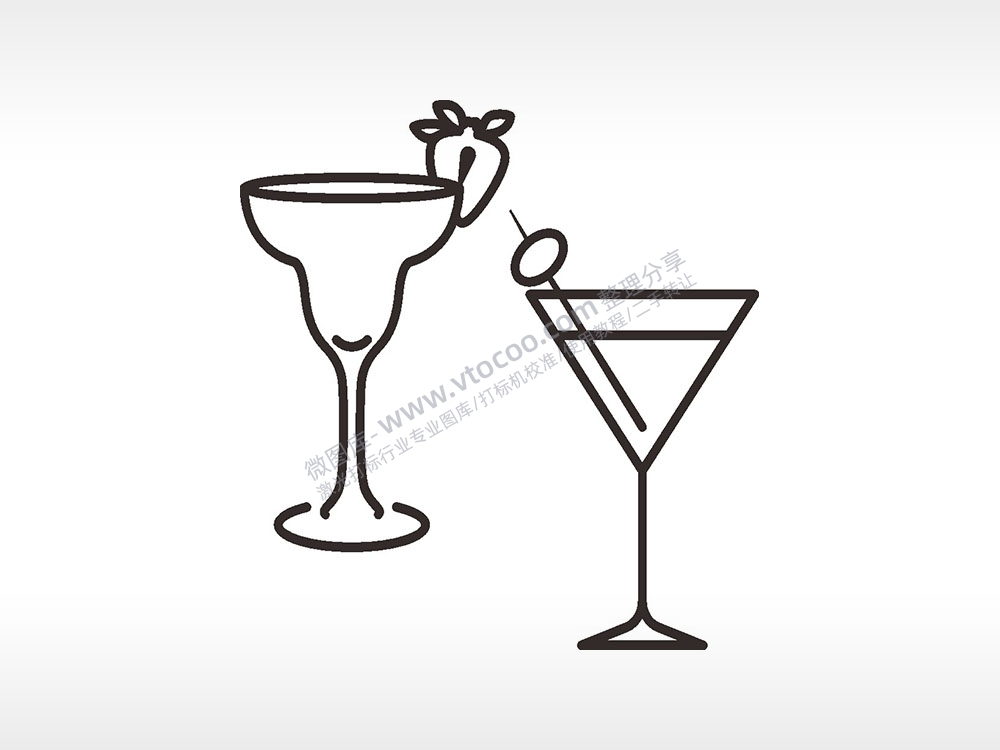 鸡尾酒简笔画卡通食物AI8.0格式激光打标文件通用矢量图