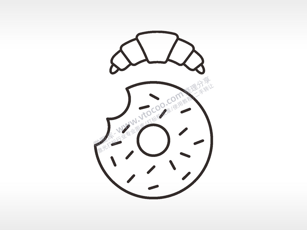 牛角包甜甜圈卡通厨具食物AI8.0格式激光打标文件通用矢量图