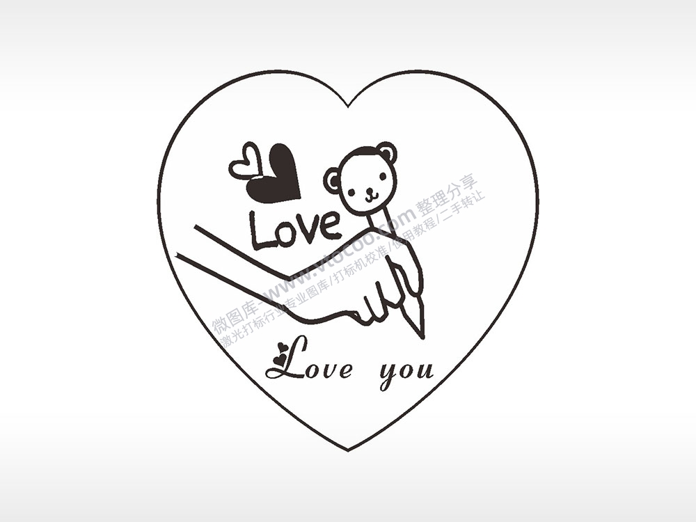 love笔喜欢你心型项链模板AI8.0格式激光打标文件通用矢量图